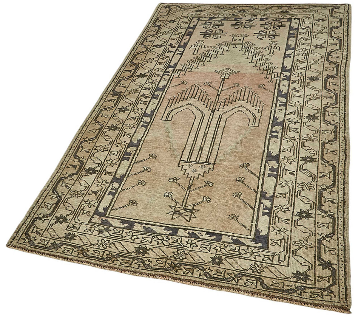 Gekro Bej Halı Kahverengi Geometrik Desenli Etnik Dokuma 104x195 cm – doku yakın çekim