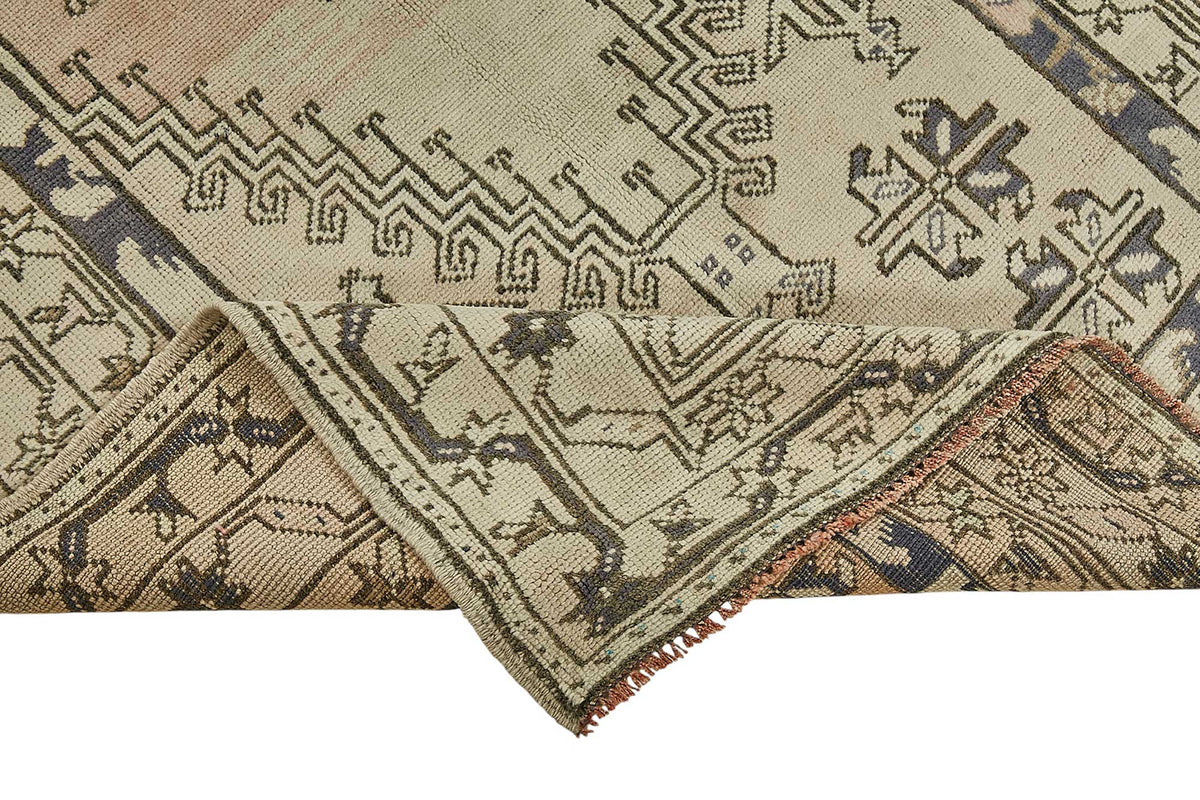 Gekro Bej Halı Kahverengi Geometrik Desenli Etnik Dokuma 104x195 cm – kenar detayı