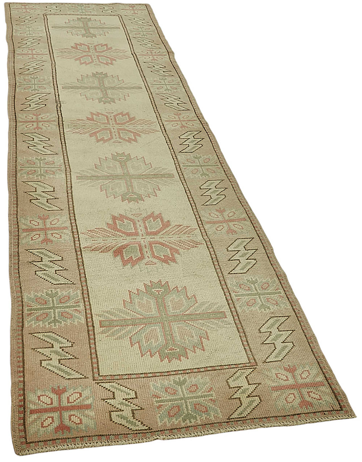 Kovena Bej Kahverengi Geometrik Desenli Etnik El Dokuma Yolluk 86x294 cm – genel görünüm
