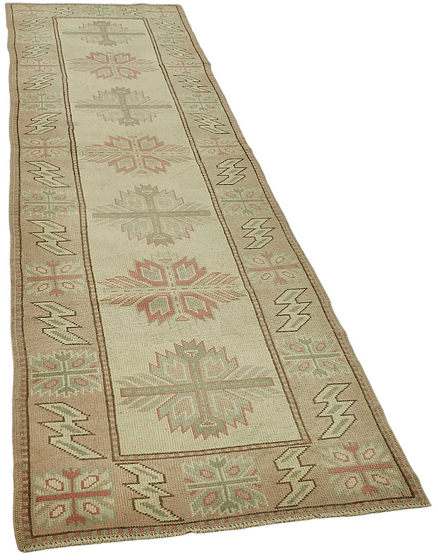 Kovena Bej Kahverengi Geometrik Desenli Etnik El Dokuma Yolluk 86x294 cm – genel görünüm