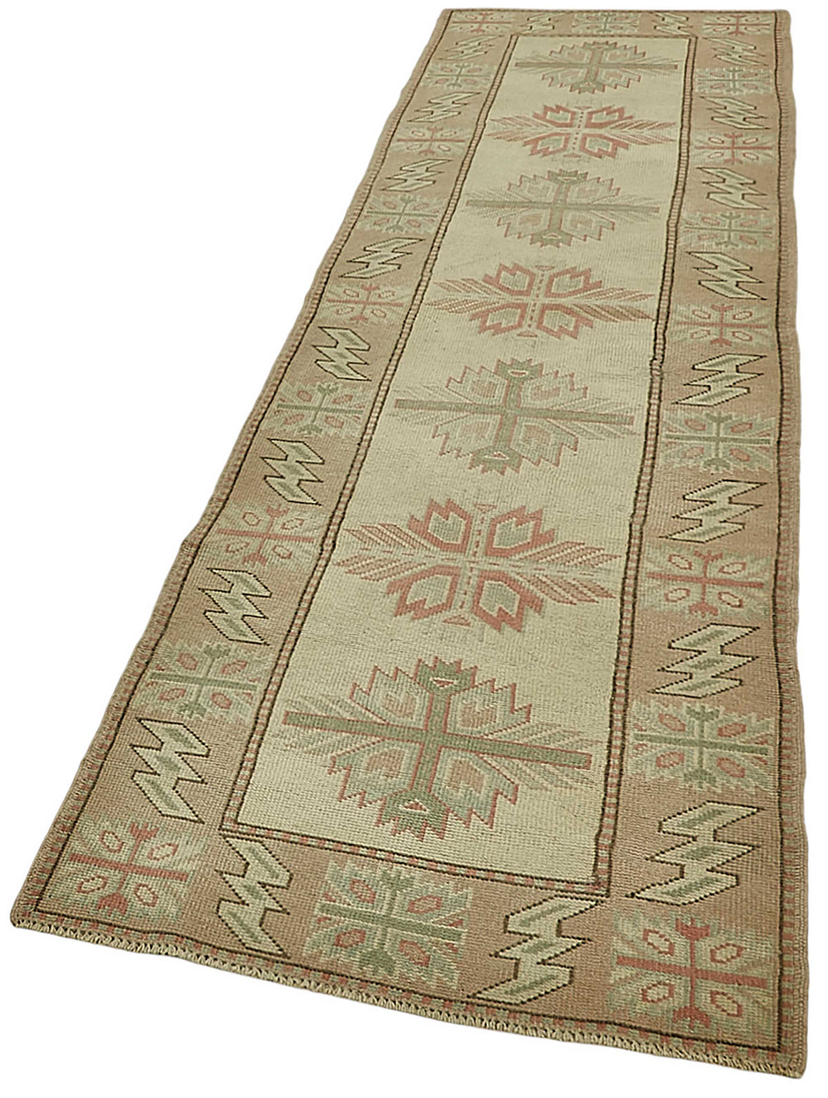 Kovena Bej Kahverengi Geometrik Desenli Etnik El Dokuma Yolluk 86x294 cm – doku yakın çekim