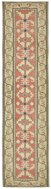Kovena Pembe Bej Geometrik Etnik El Dokuma Yolluk 80x312 cm