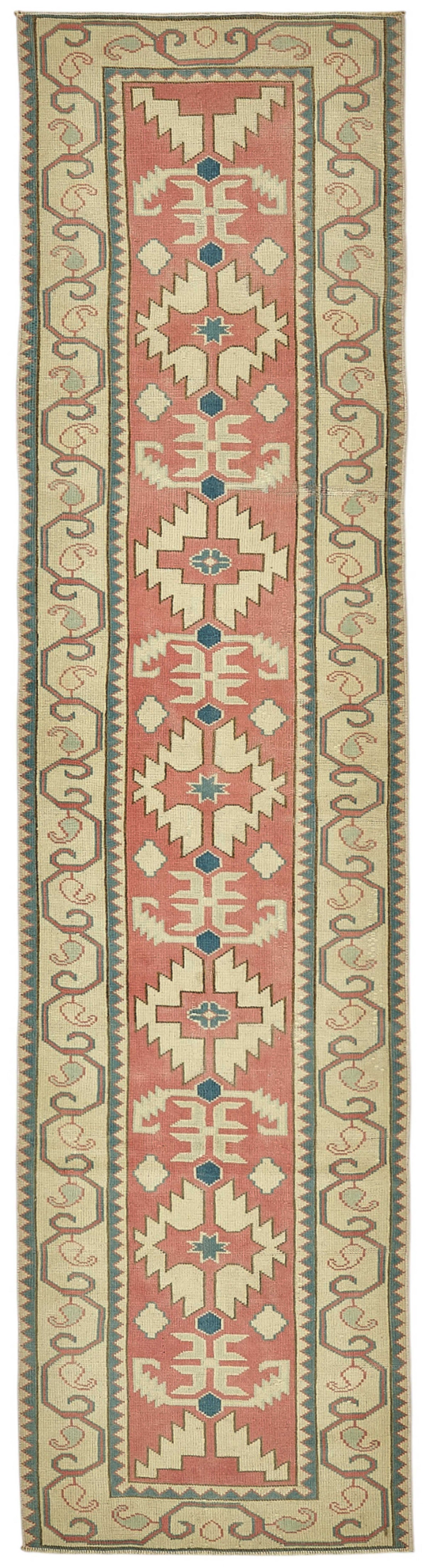 Kovena Pembe Bej Geometrik Etnik El Dokuma Yolluk 80x312 cm