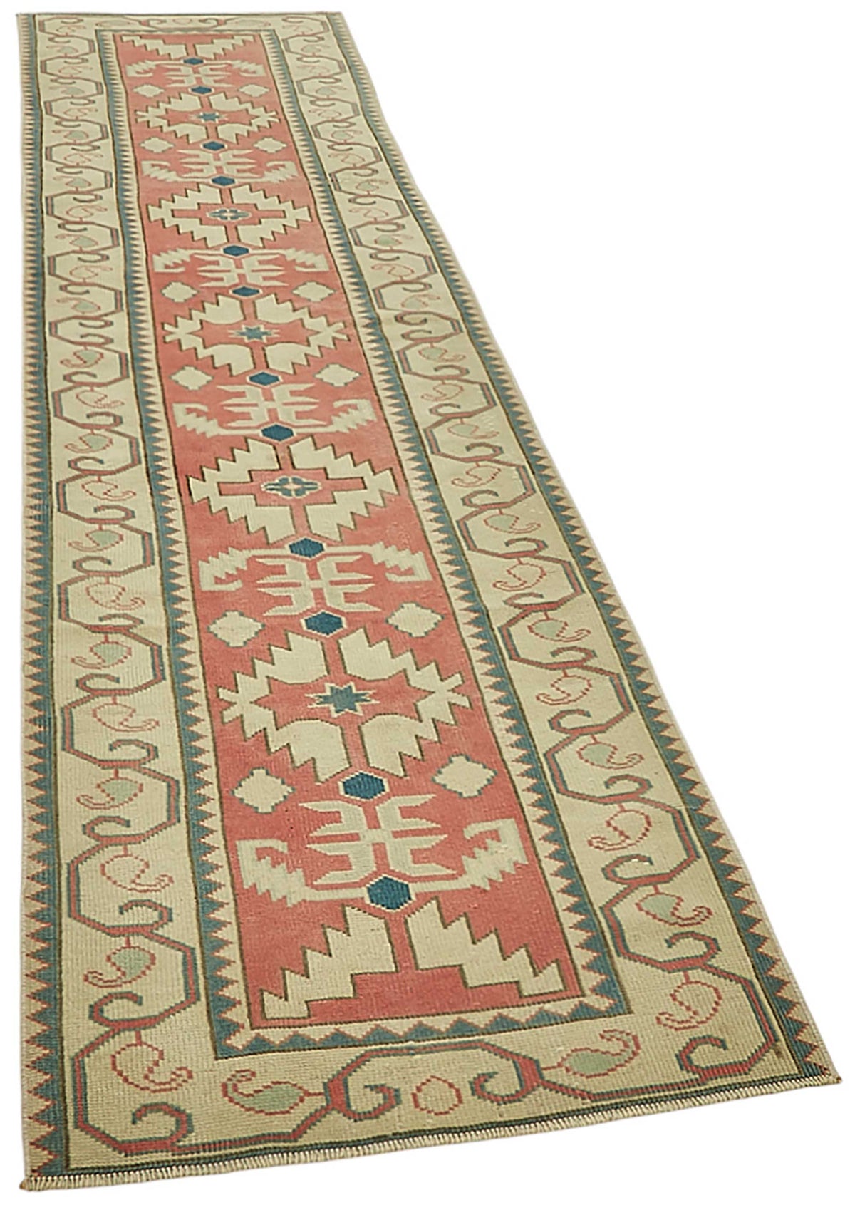 Kovena Pembe Bej Geometrik Etnik El Dokuma Yolluk 80x312 cm – genel görünüm