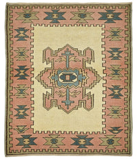 Gekro Düz Pembe Halı Geometrik Madalyon Desenli 95x105 cm