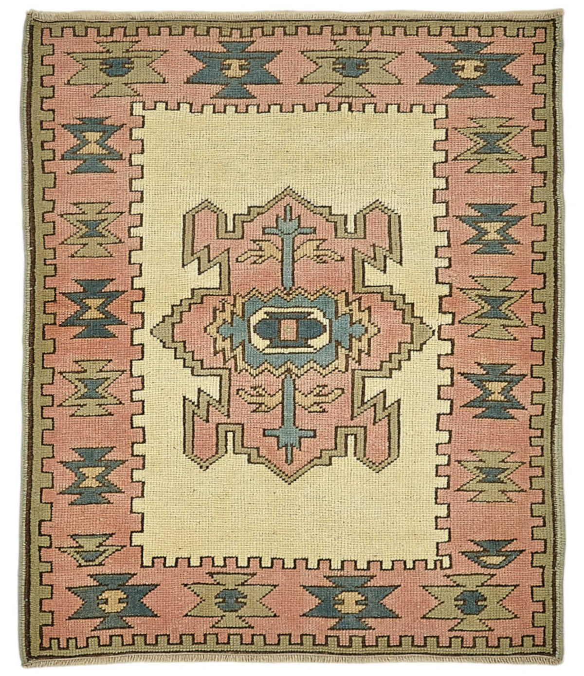 Gekro Düz Pembe Halı Geometrik Madalyon Desenli 95x105 cm