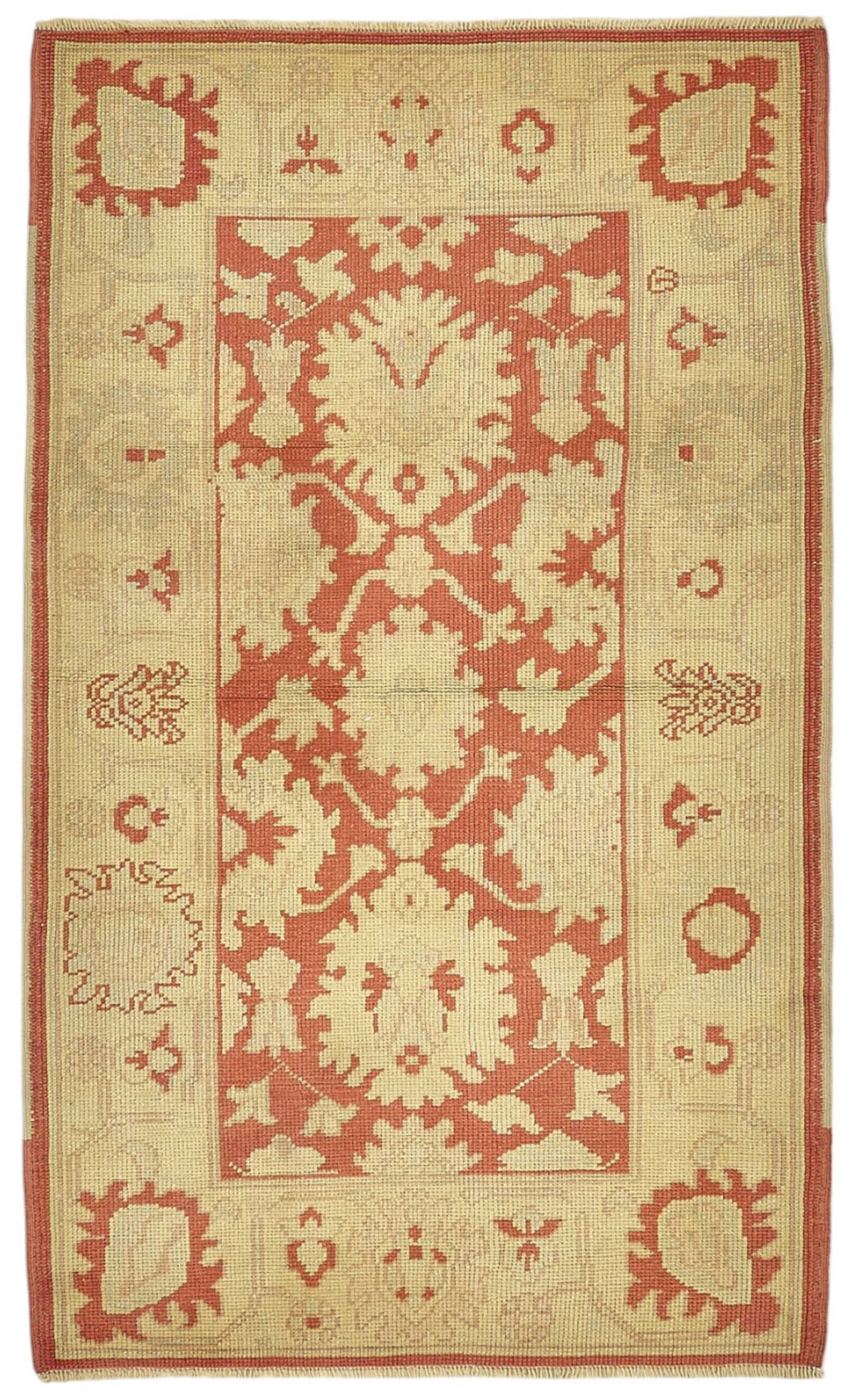 Gekro Bej Kırmızı Madalyonlu Klasik El Dokuma Halı 91x152 cm
