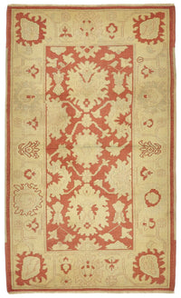 Gekro Bej Kırmızı Madalyonlu Klasik El Dokuma Halı 91x152 cm