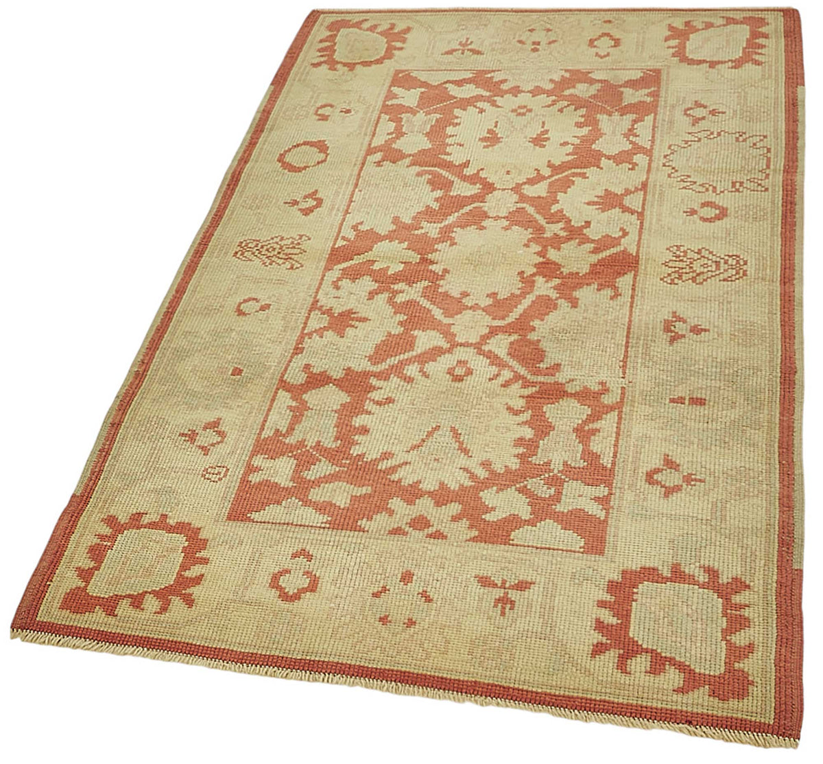 Gekro Bej Kırmızı Madalyonlu Klasik El Dokuma Halı 91x152 cm – doku yakın çekim