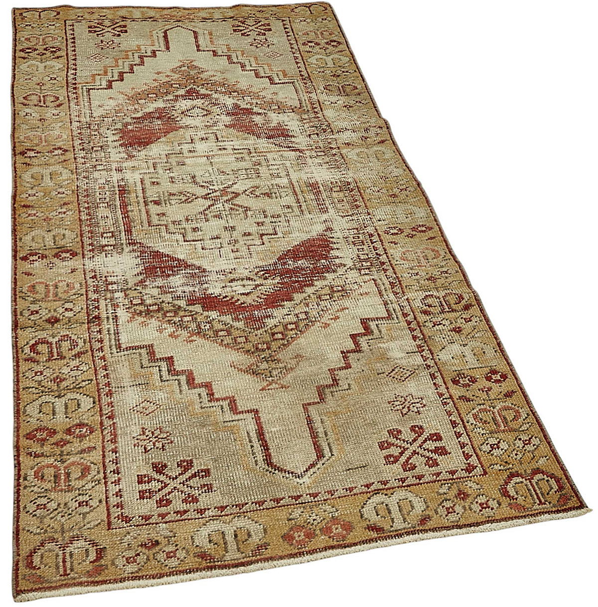 Gekro Geometrik Desenli Bej ve Kırmızı Etnik Halı 91x182 cm – genel görünüm