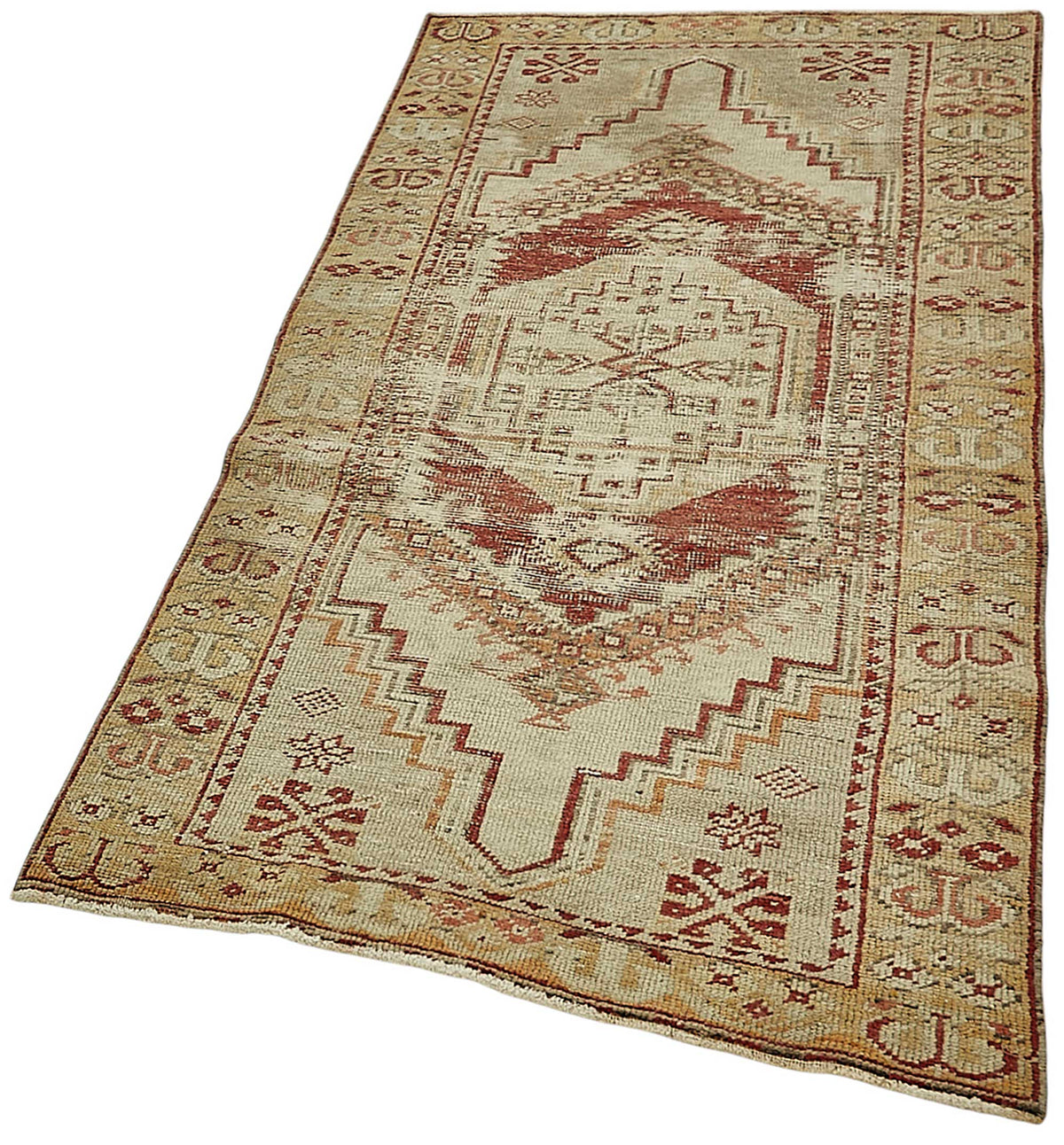 Gekro Geometrik Desenli Bej ve Kırmızı Etnik Halı 91x182 cm – doku yakın çekim