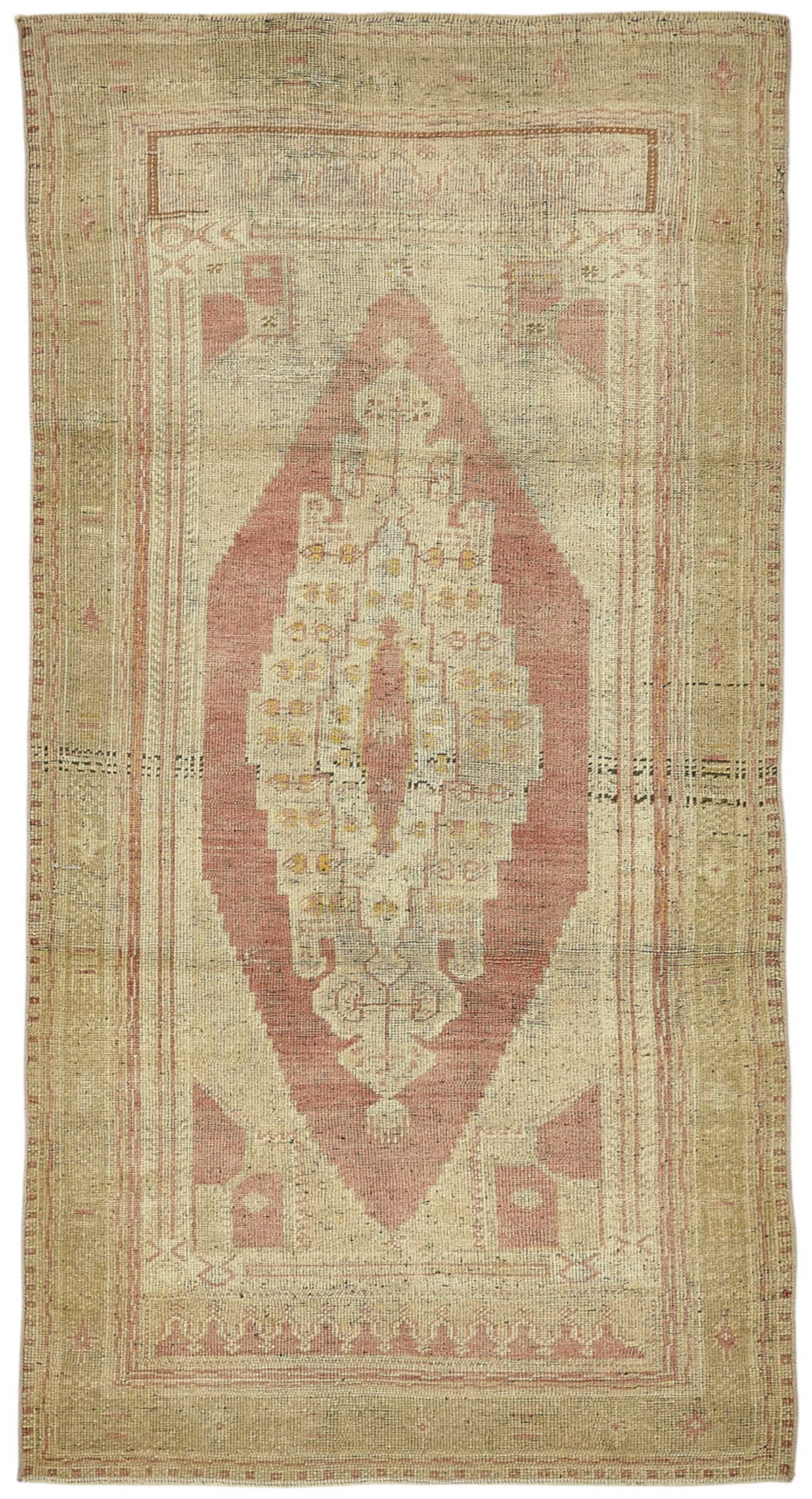 Gekro Tappeto beige rosa geometrico etnico in cotone e lana, tessuto a mano 110x205 cm
