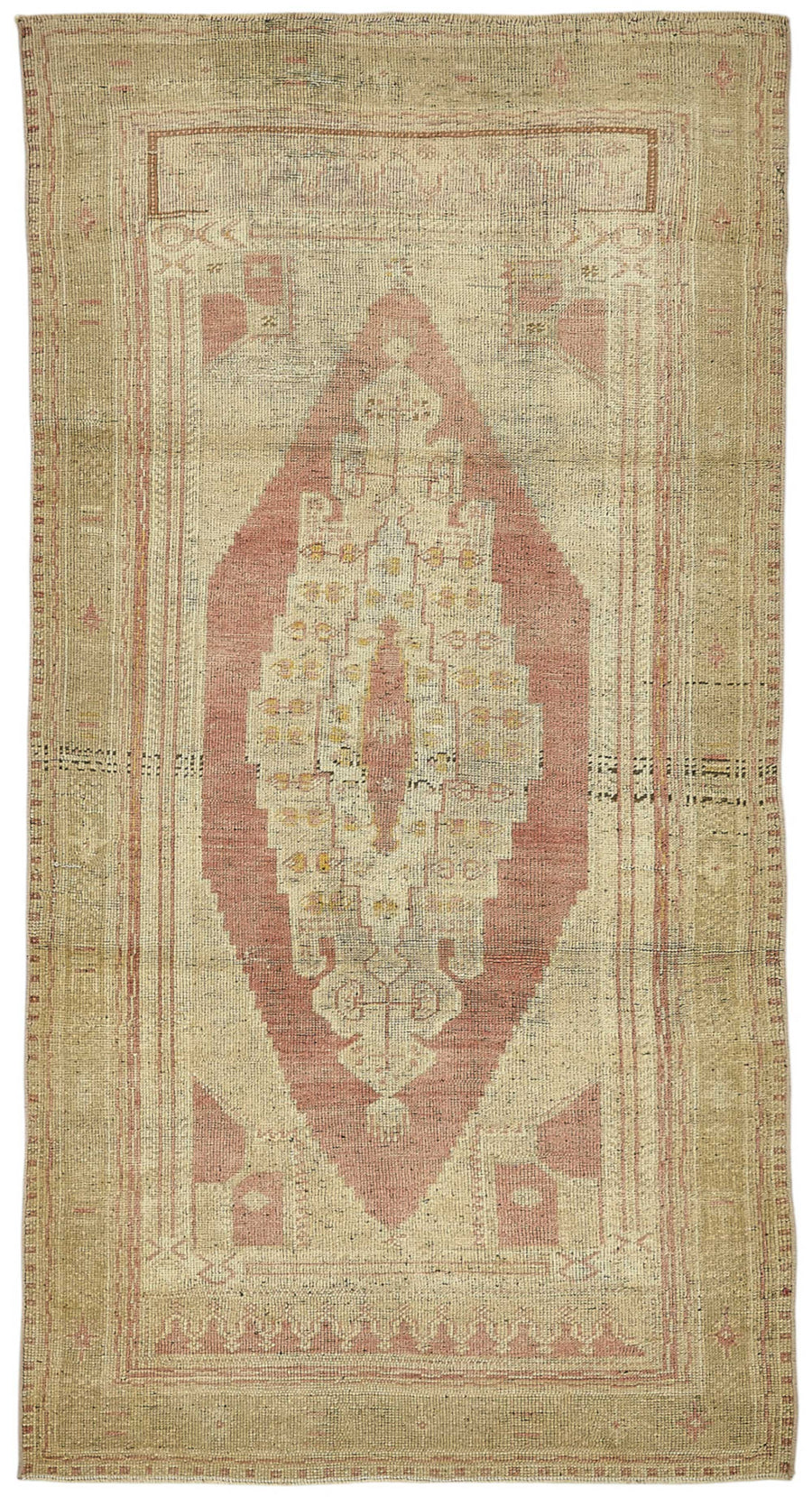 Gekro Bej Pembe Geometrik Etnik Pamuk Yün El Dokuma Halı 110x205 cm