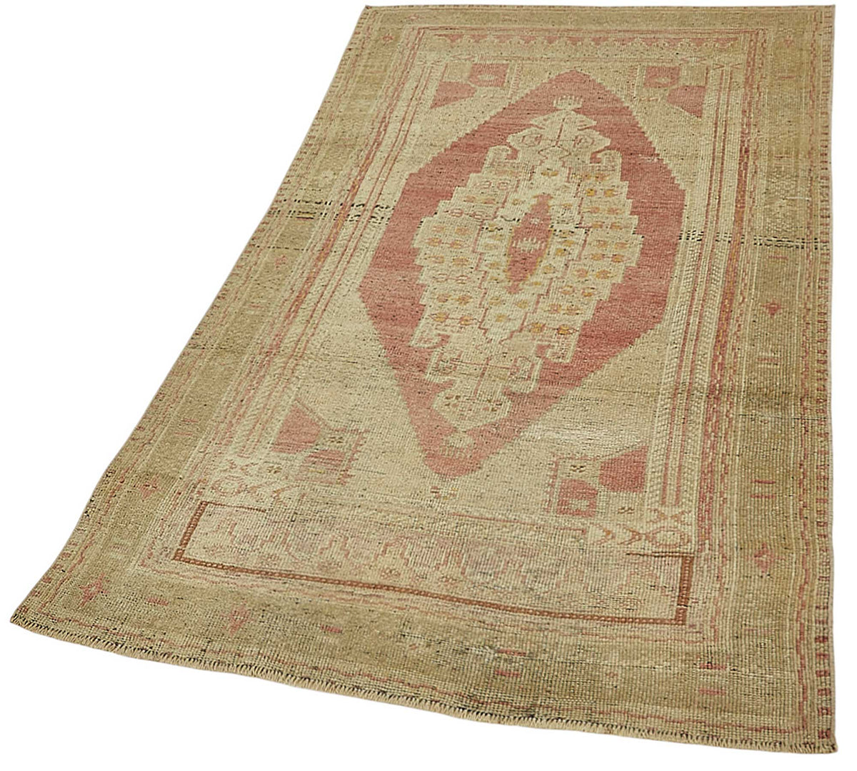 Gekro Tappeto beige rosa geometrico etnico in cotone e lana, tessuto a mano 110x205 cm – primo piano texture