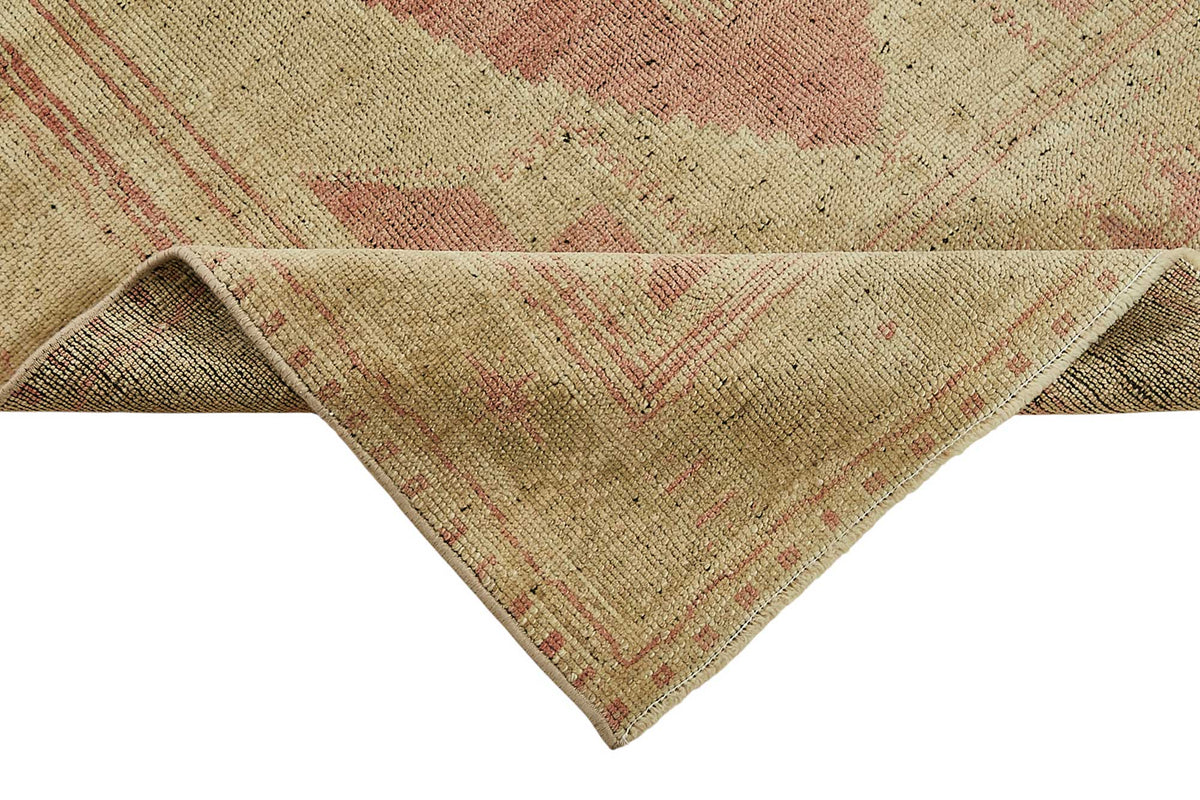 Gekro Tappeto beige rosa geometrico etnico in cotone e lana, tessuto a mano 110x205 cm – dettaglio bordo