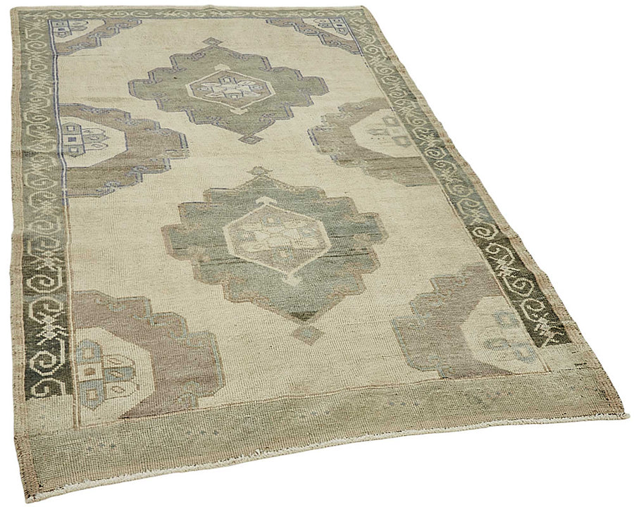 Gekro Bej Gri Geometrik Desenli 30-50 Yıllık Pamuk Yün El Dokuma Halı 137x212 cm – genel görünüm