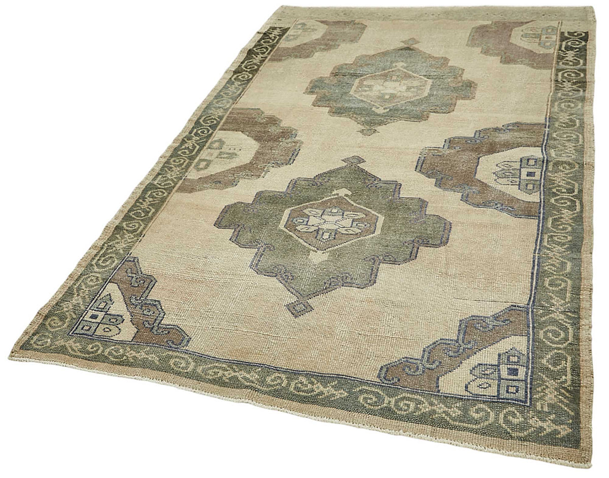 Gekro Bej Gri Geometrik Desenli 30-50 Yıllık Pamuk Yün El Dokuma Halı 137x212 cm – doku yakın çekim