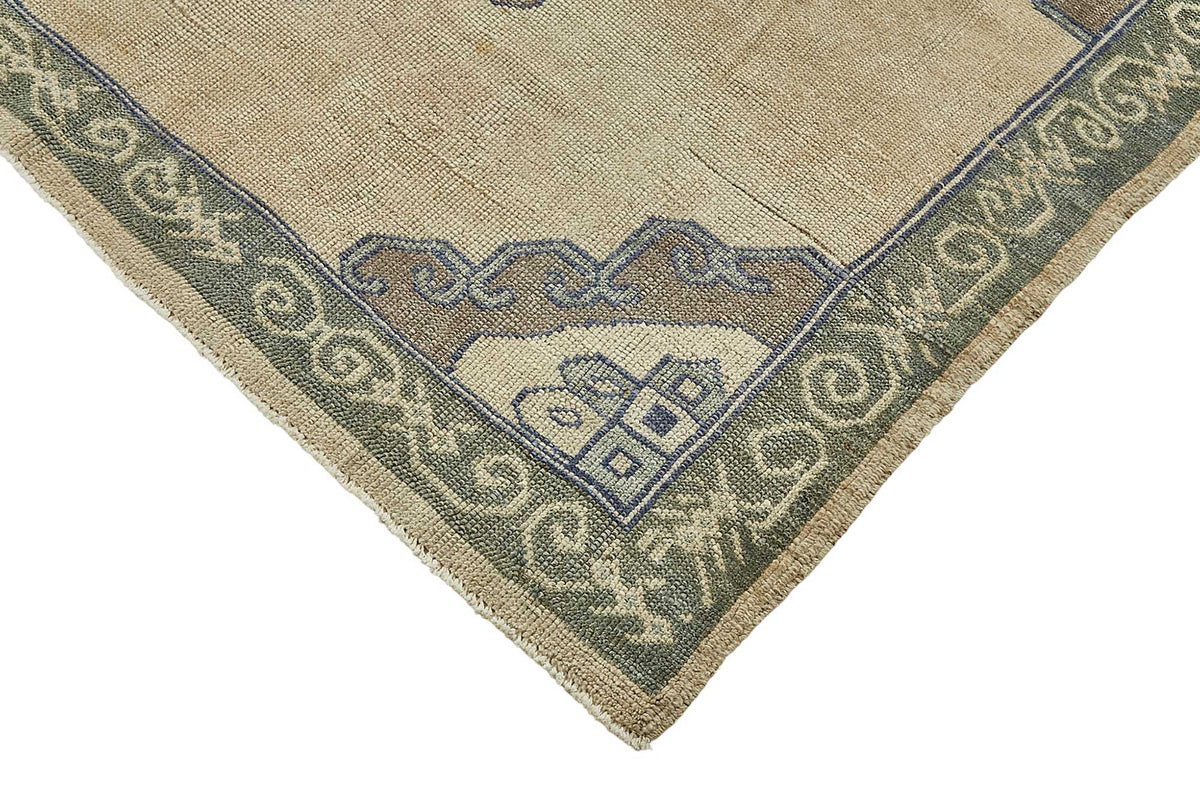 Gekro Bej Gri Geometrik Desenli 30-50 Yıllık Pamuk Yün El Dokuma Halı 137x212 cm – detay görünümü