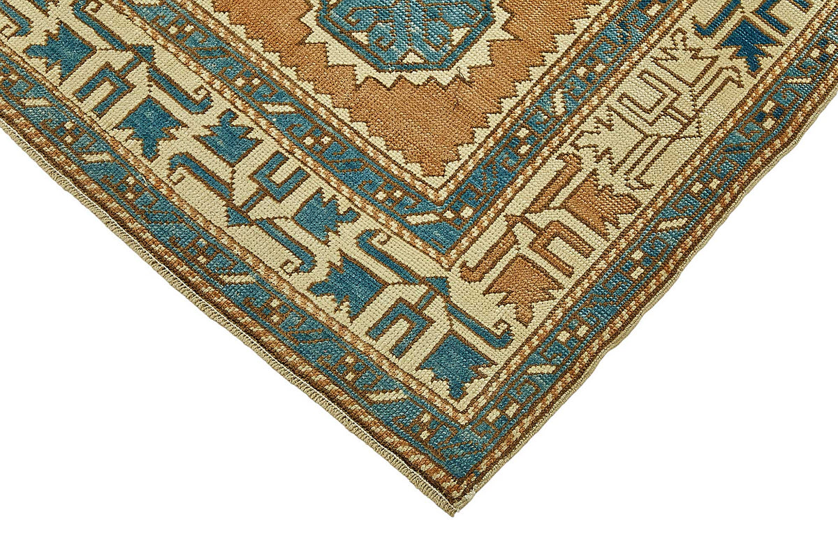 Gekro Anadolu El Dokuması Bej ve Mavi Etnik Halı 134x214 cm – detay görünümü
