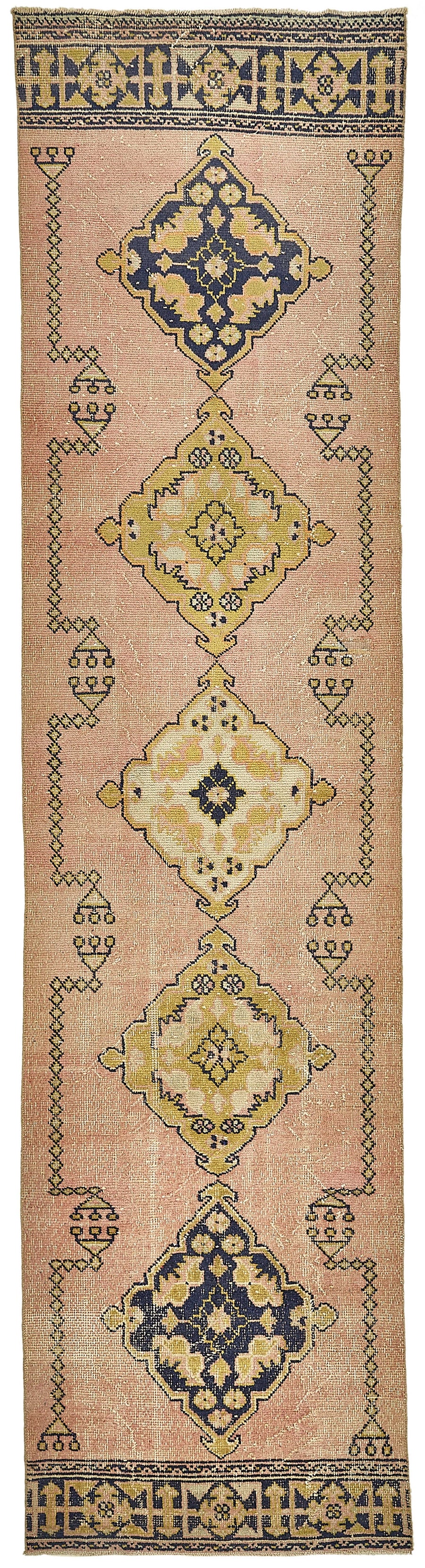 Kovena Lacivert Yolluk Geometrik Desenli Hardal Sarısı 92x370 cm