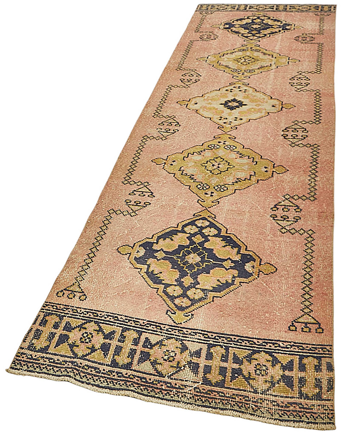 Kovena Lacivert Yolluk Geometrik Desenli Hardal Sarısı 92x370 cm – doku yakın çekim