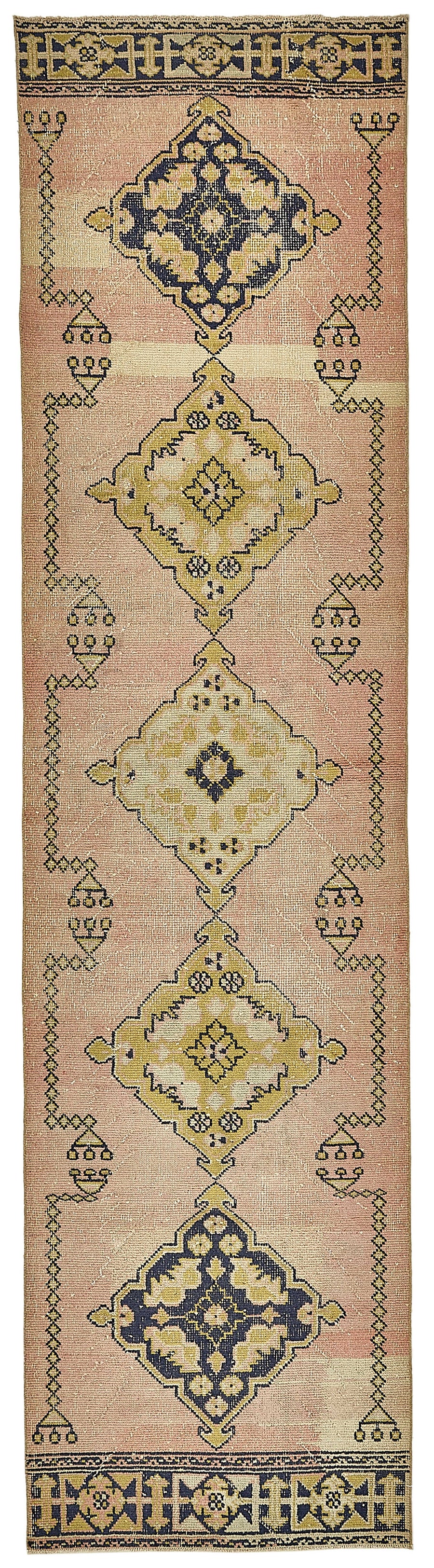 Kovena Geometrik Desenli Pembe Yün ve Pamuk Yolluk 92x367 cm 49983