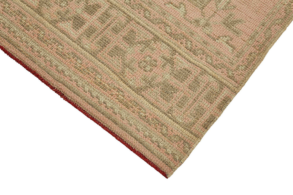 Kovena Pembe Bej Geometrik Desenli Etnik El Dokuma Yolluk 94x337 cm – detay görünümü