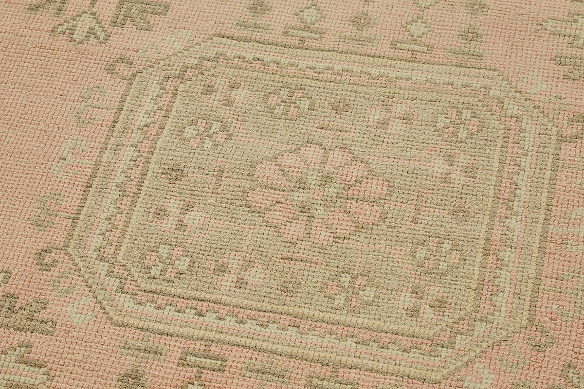 Kovena Pembe Bej Geometrik Desenli Etnik El Dokuma Yolluk 94x337 cm – mekânda kullanım