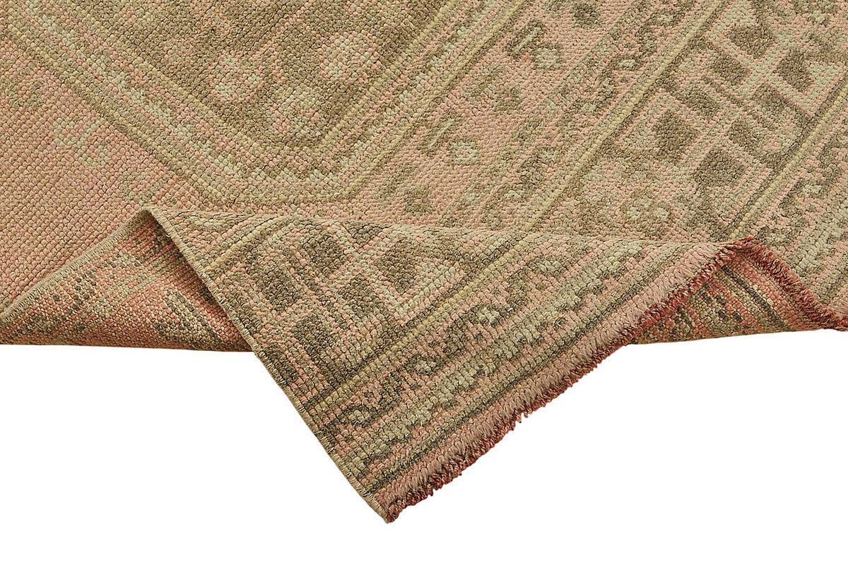 Kovena Pembe Bej Geometrik Desenli Etnik El Dokuma Yolluk 94x337 cm – kenar detayı