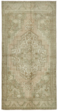 Kavale Madalyon Desenli Bej Eskitme Vintage Halı 156x315 cm