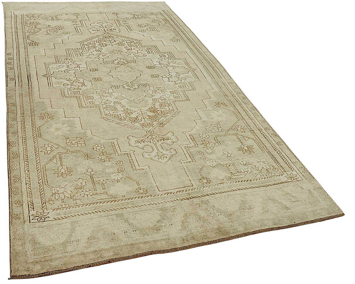 Kavale Madalyon Desenli Bej Eskitme Vintage Halı 156x315 cm – genel görünüm