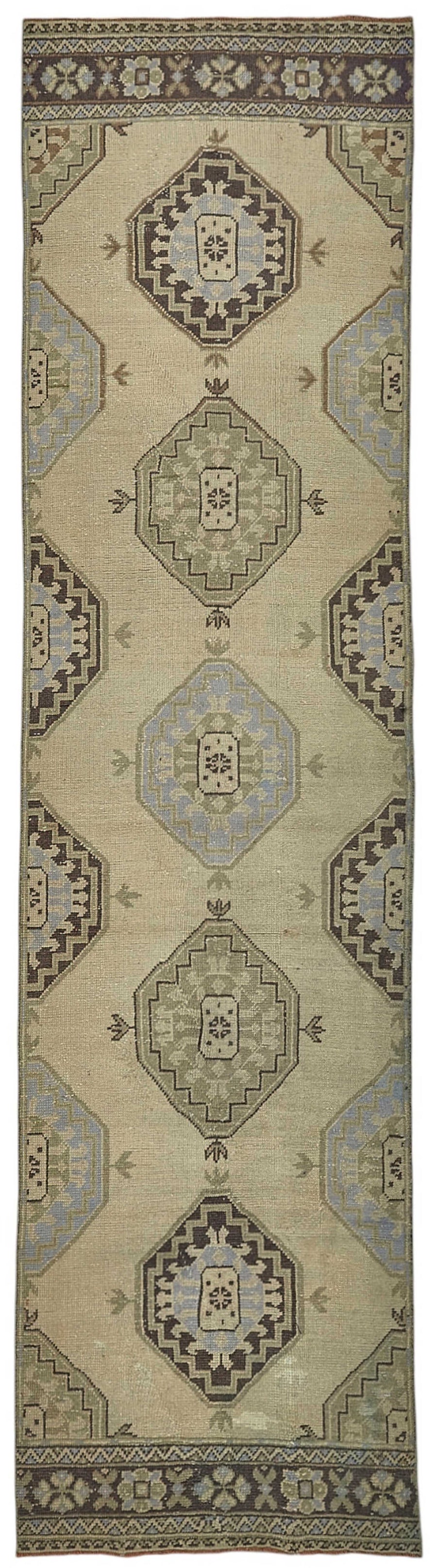 Kovena Bej Kahverengi Geometrik Desenli El Dokuma Yolluk 91x345 cm