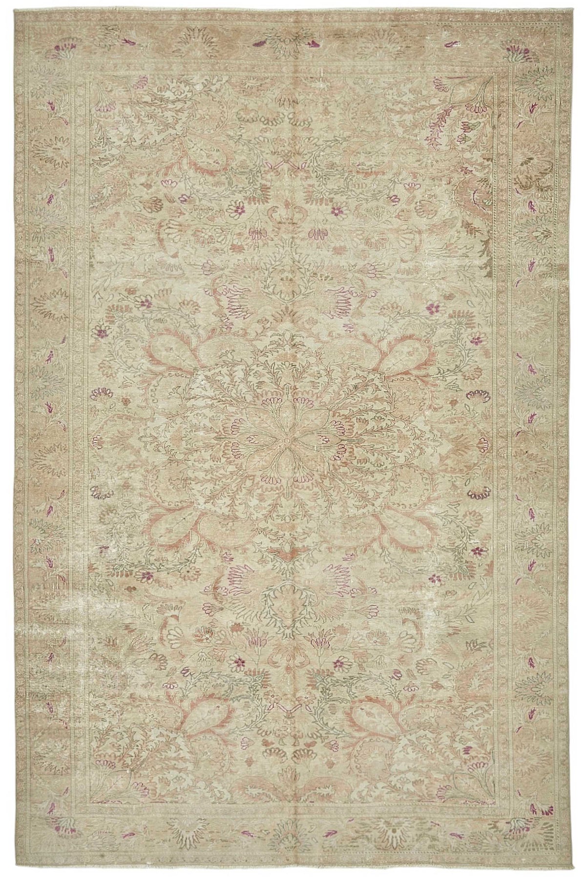 Kavale Çiçek Desenli Klasik El Dokuma Düz Pembe Halı 194x298 cm