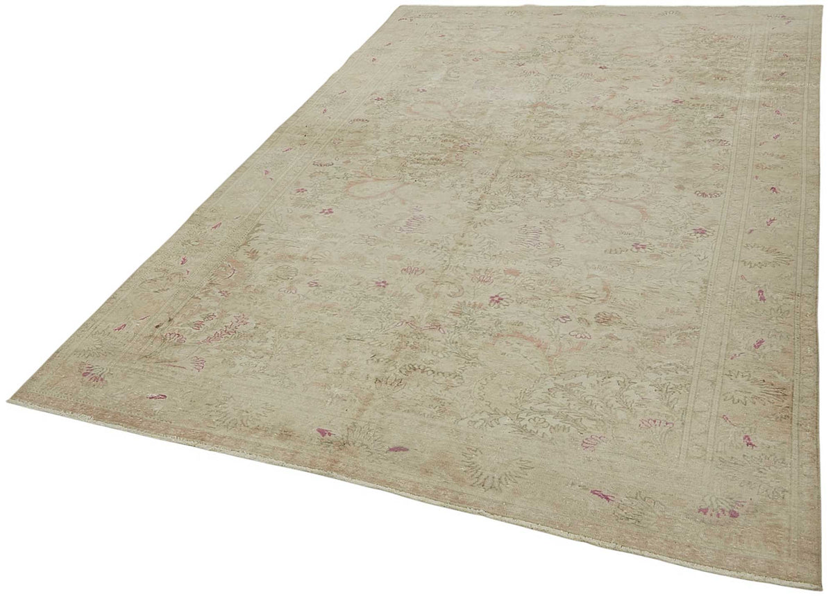 Kavale Çiçek Desenli Klasik El Dokuma Düz Pembe Halı 194x298 cm – doku yakın çekim