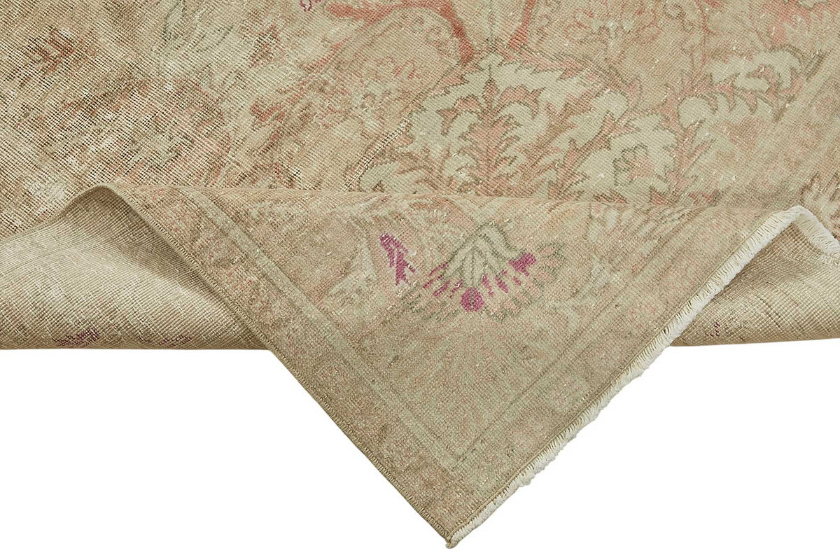 Kavale Çiçek Desenli Klasik El Dokuma Düz Pembe Halı 194x298 cm – kenar detayı