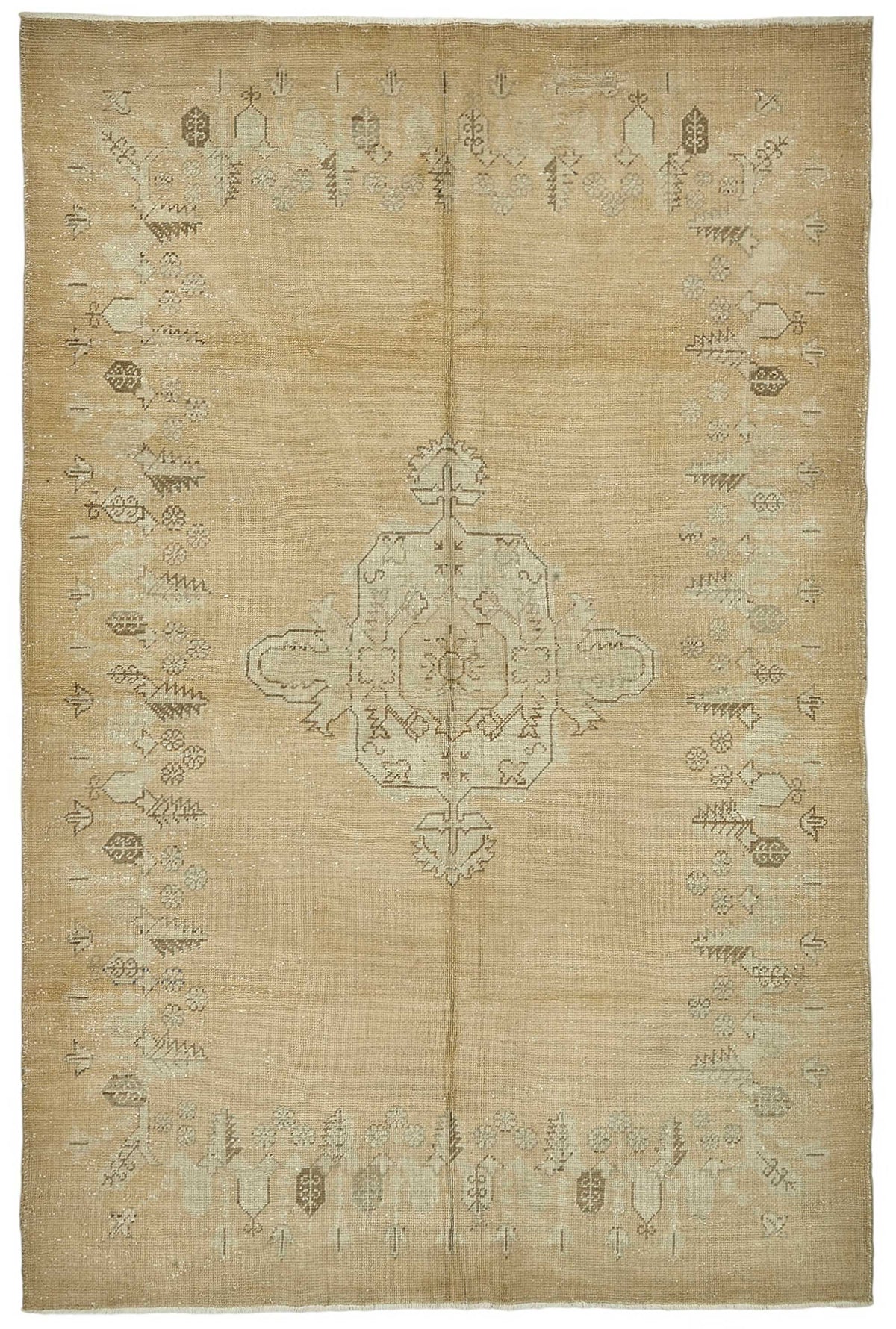 Kavale Bej Rengi Halı Madalyon Desenli Vintage Dokuma 202x302 cm