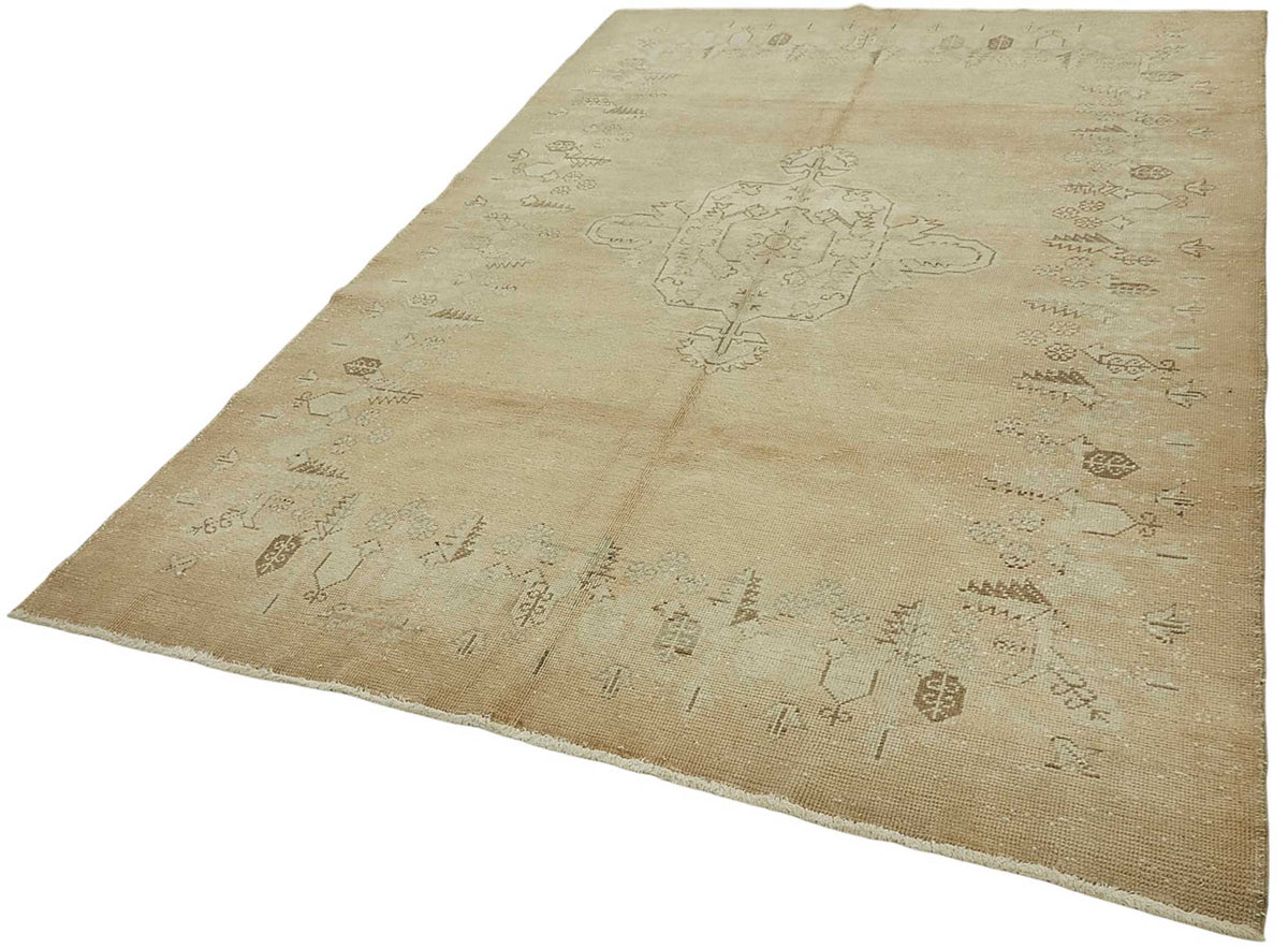 Kavale Bej Rengi Halı Madalyon Desenli Vintage Dokuma 202x302 cm – doku yakın çekim