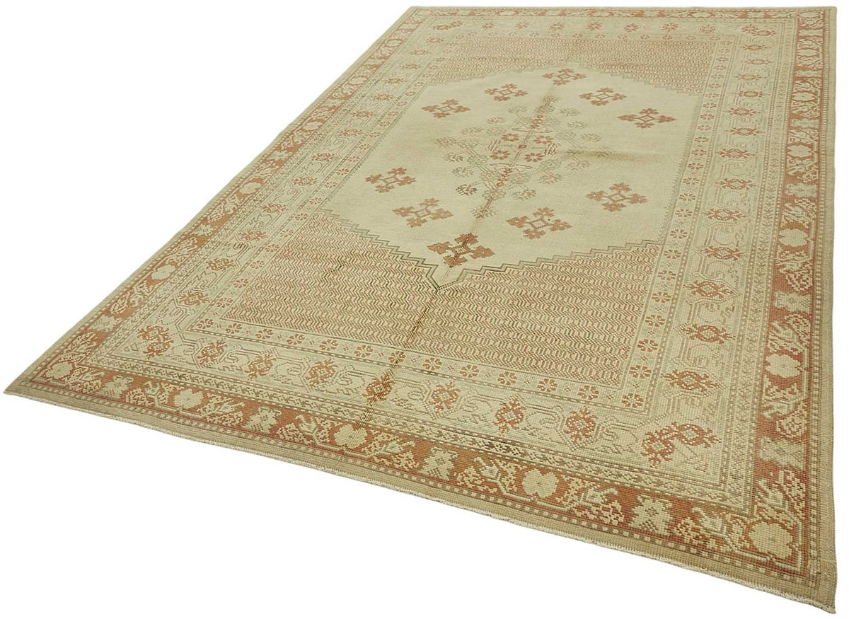 Kavale Kahverengi Halı 6 m² Bej Madalyon Desenli El Dokuma 195x308 cm – doku yakın çekim