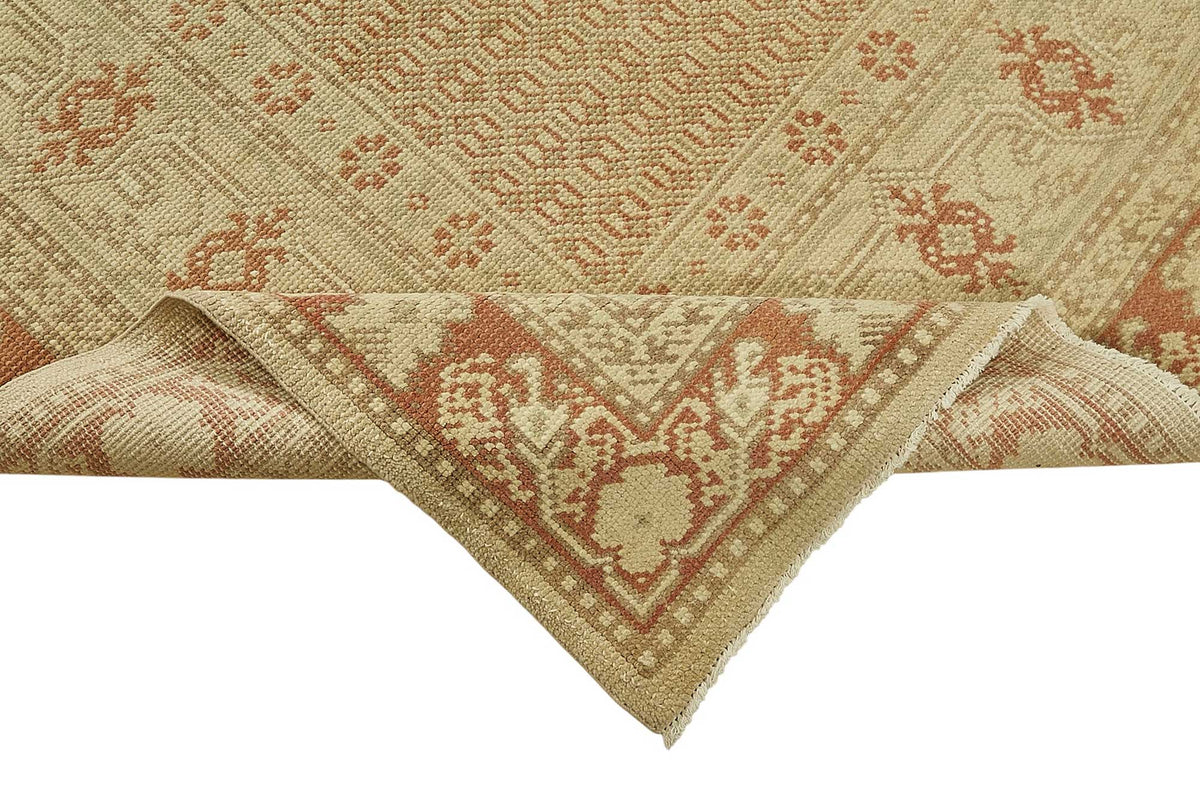 Kavale Kahverengi Halı 6 m² Bej Madalyon Desenli El Dokuma 195x308 cm – kenar detayı