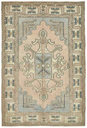 Kavale Geometrik Desenli Bej Mavi El Dokuma Halı 214x313 cm 49994