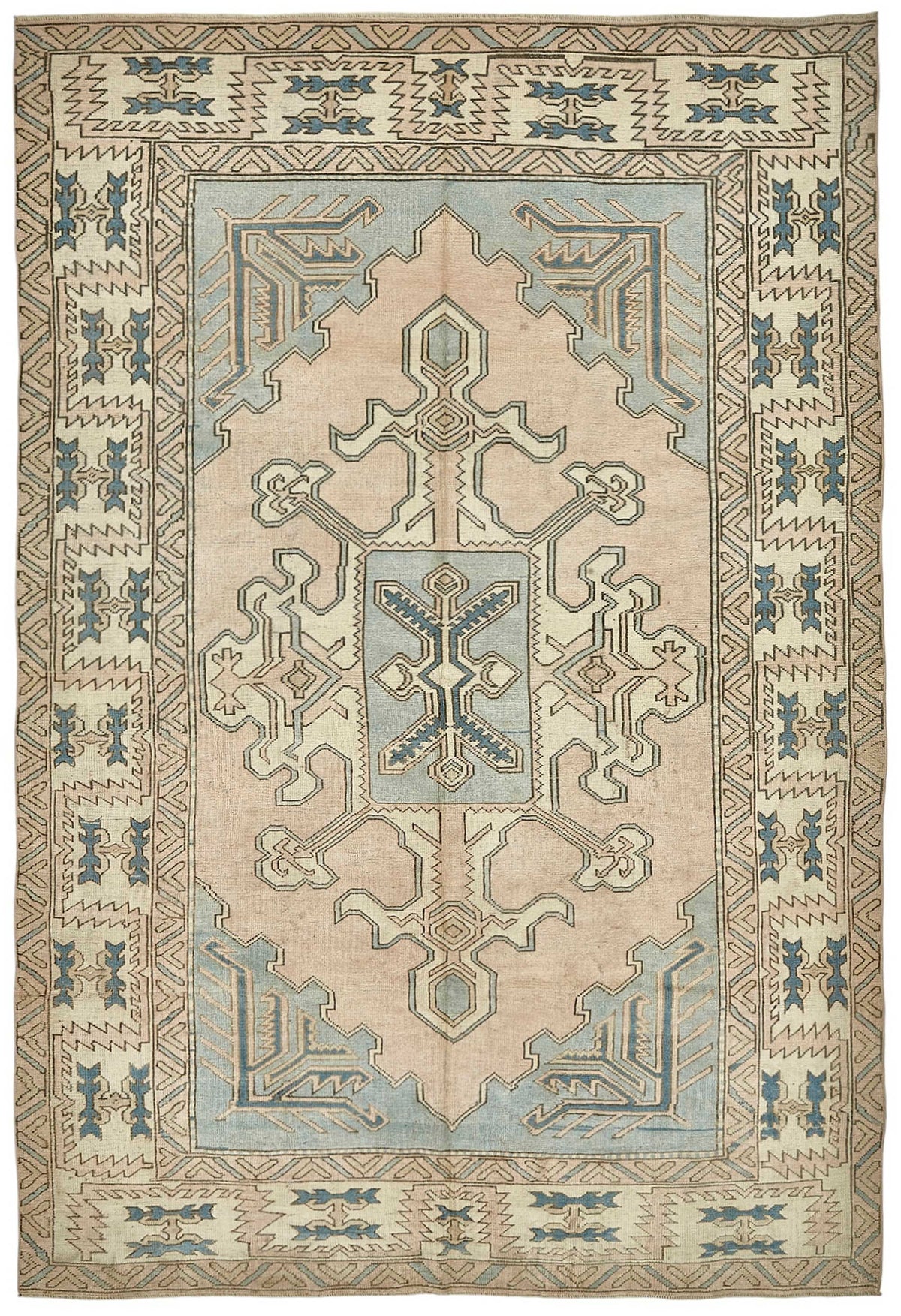 Kavale Geometrik Desenli Bej Mavi El Dokuma Halı 214x313 cm 49994