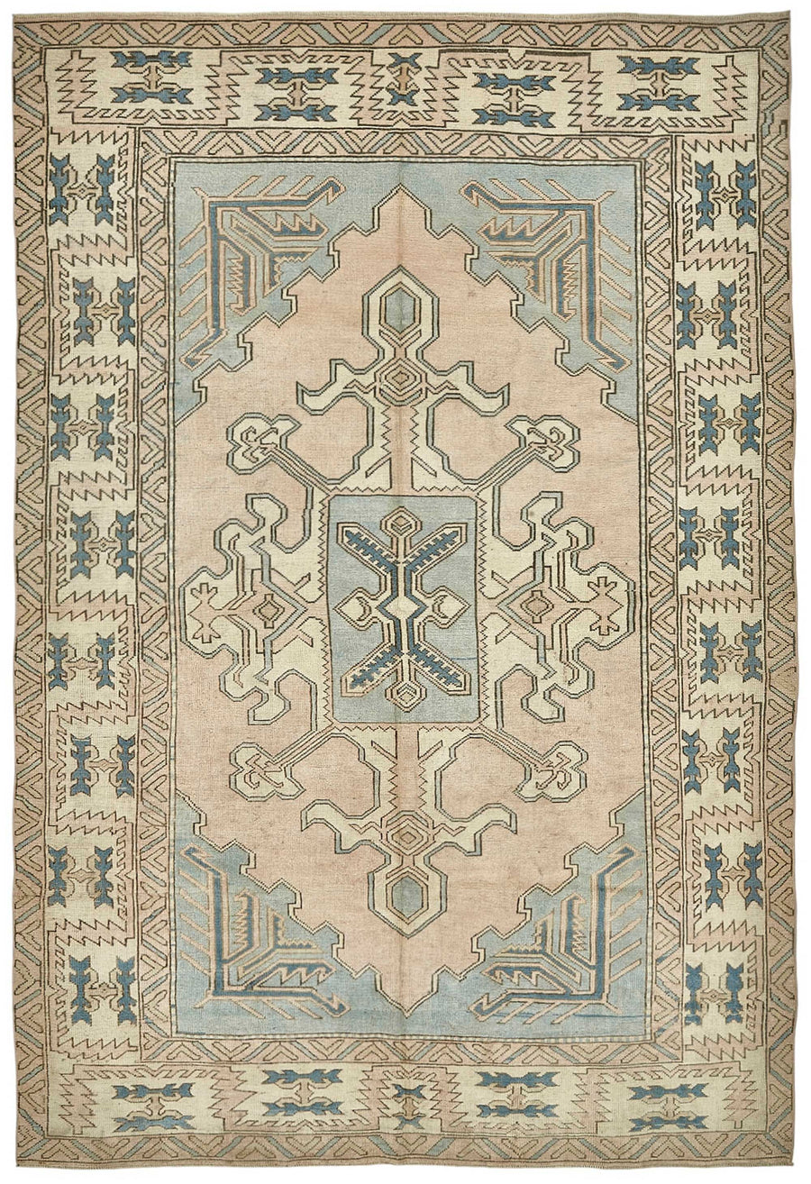 Kavale Geometrik Desenli Bej Mavi El Dokuma Halı 214x313 cm 49994