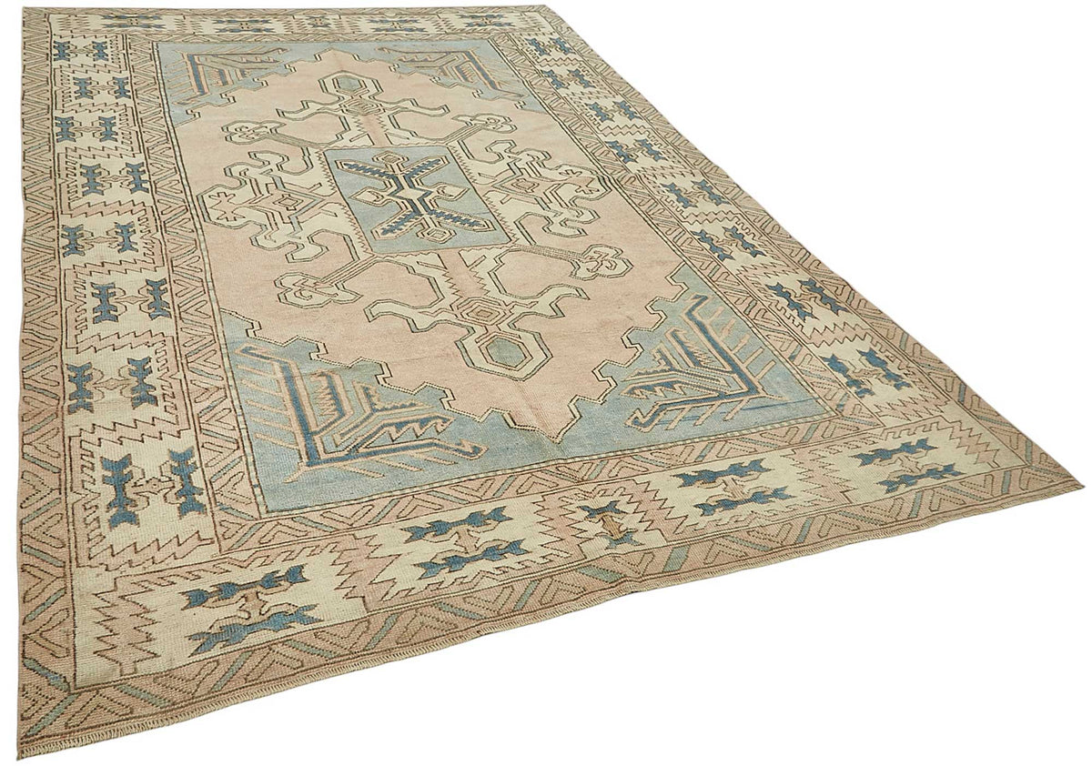 Kavale Geometrik Desenli Bej Mavi El Dokuma Halı 214x313 cm 49994 – genel görünüm