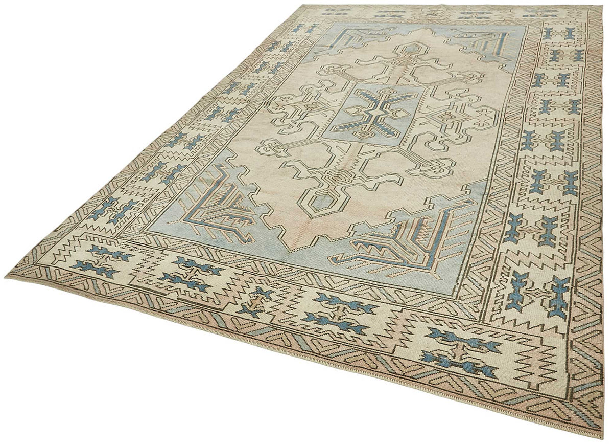 Kavale Geometrik Desenli Bej Mavi El Dokuma Halı 214x313 cm 49994 – doku yakın çekim