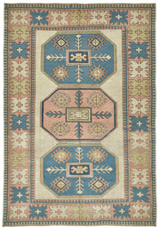 Kavale Bej Mavi Halı Geometrik Madalyon Desenli 30-50 Yıllık 208x305 cm