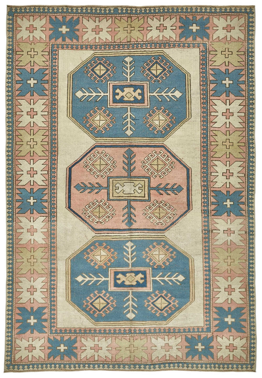 Kavale Bej Mavi Halı Geometrik Madalyon Desenli 30-50 Yıllık 208x305 cm