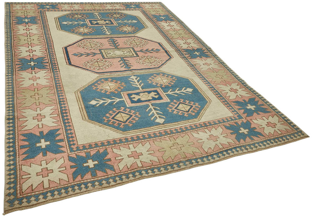 Kavale Bej Mavi Halı Geometrik Madalyon Desenli 30-50 Yıllık 208x305 cm – genel görünüm