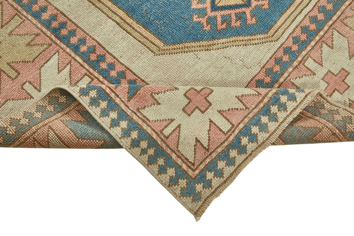 Kavale Bej Mavi Halı Geometrik Madalyon Desenli 30-50 Yıllık 208x305 cm – kenar detayı