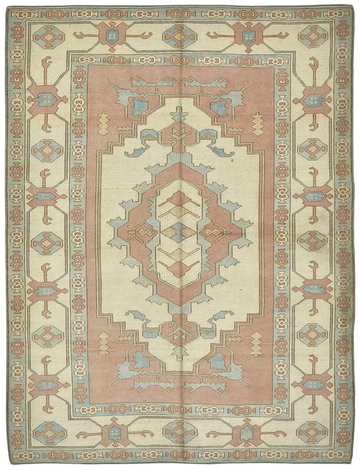 Kavale Krem Gümüş Madalyon Göbek Desenli El Dokuma Halı 222x285 cm