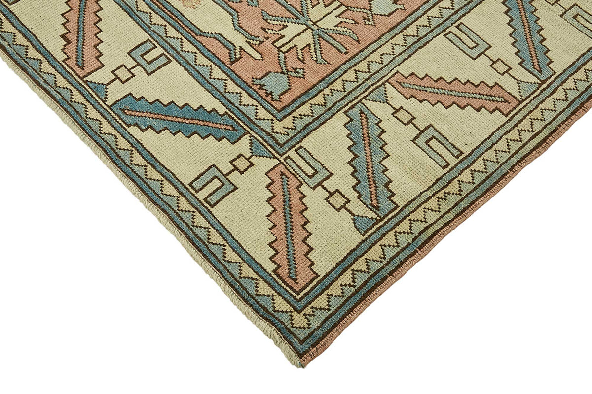 Kavale Açık Pembe Bej Geometrik Desenli Etnik Pamuk Yün El Dokuma Halı 193x244 cm – detay görünümü
